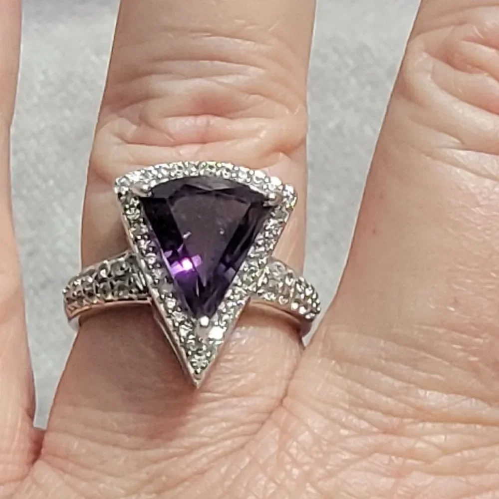 Premium African Amethyst & White Zircon Ring Size 10‎